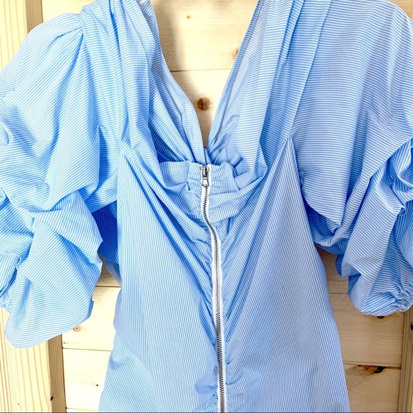 New York & Co Blue/White pinstripe Ruched Top - Picture 8 of 10